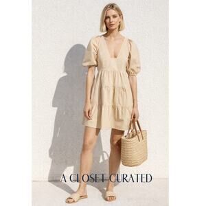Bird & Knoll Gigi Cotton Tiered Mini Dress XS Tan